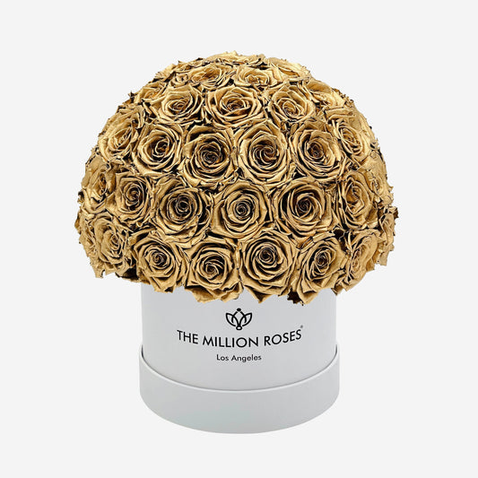 Classic White Superdome Box | Gold Roses - The Million Roses