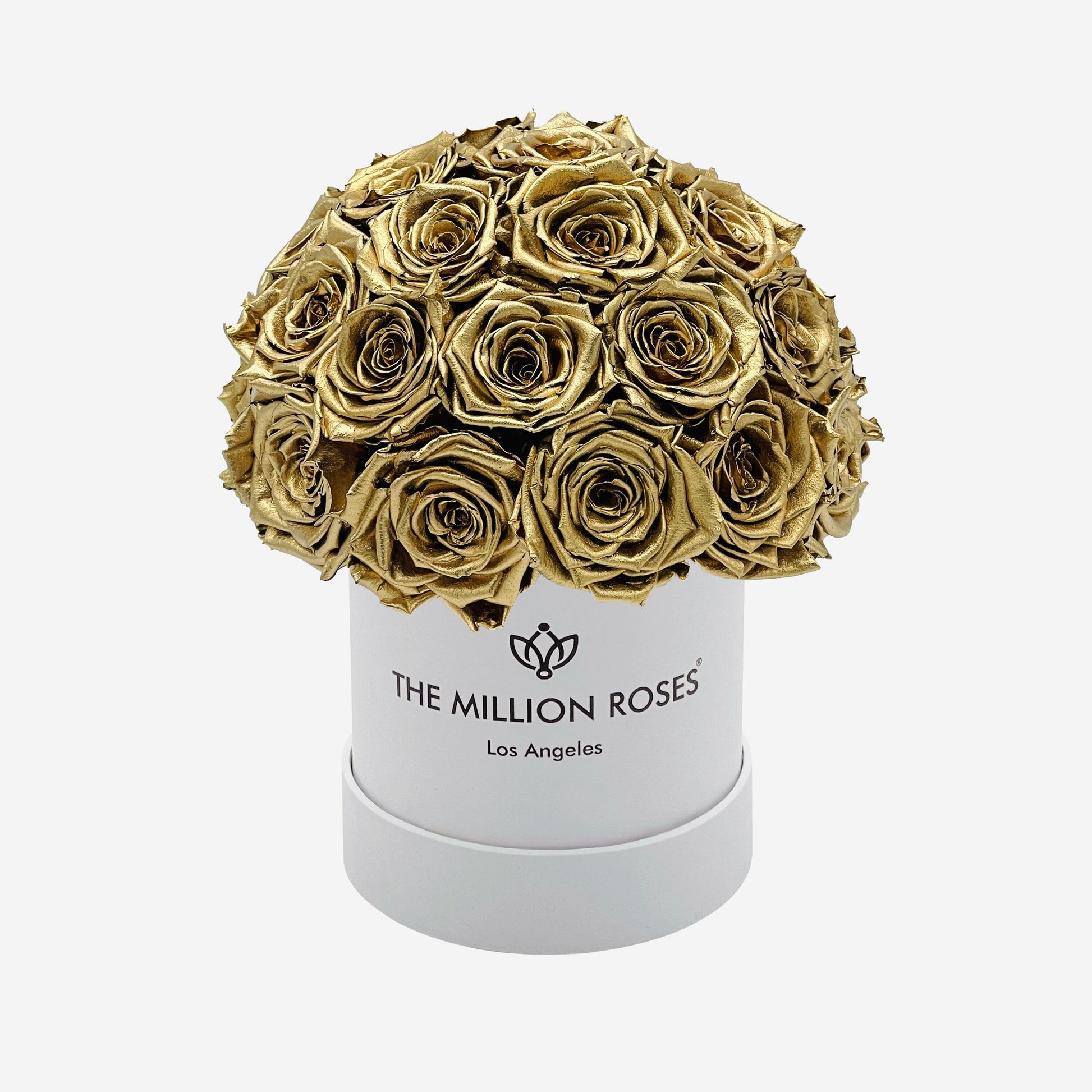 Basic White Superdome Box | Gold Roses - The Million Roses