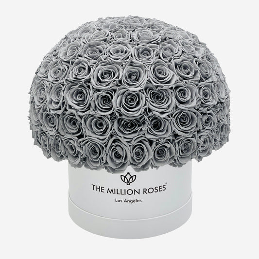 Supreme White Superdome Box | Pastel Grey Roses - The Million Roses