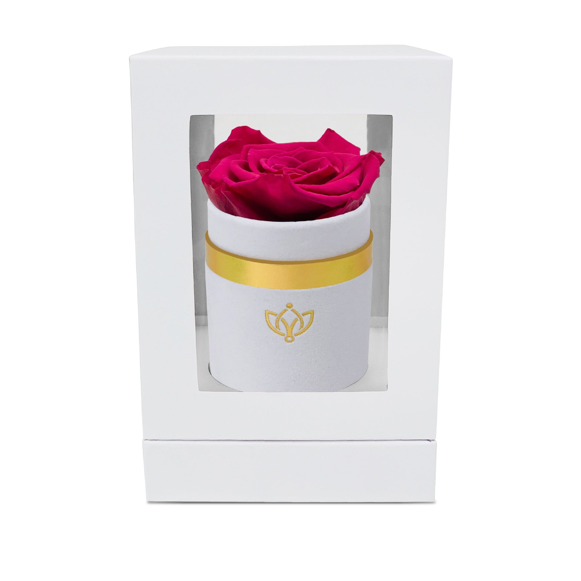 Single White Suede Box | Magenta Rose - The Million Roses