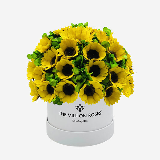 Classic White Box | Sunflowers & Green Hydrangeas - The Million Roses