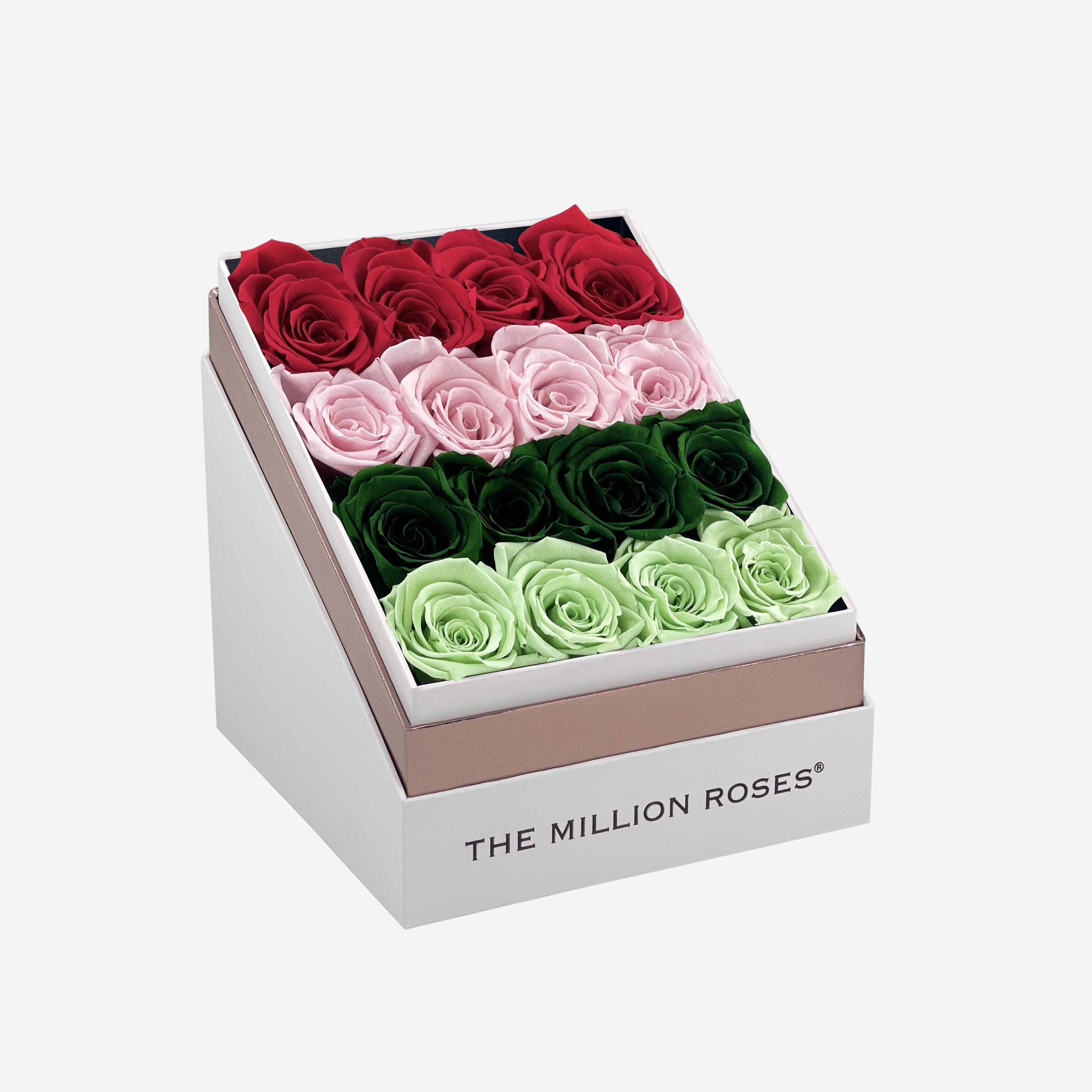 Square White Box | Pink & Green Multicolor - The Million Roses