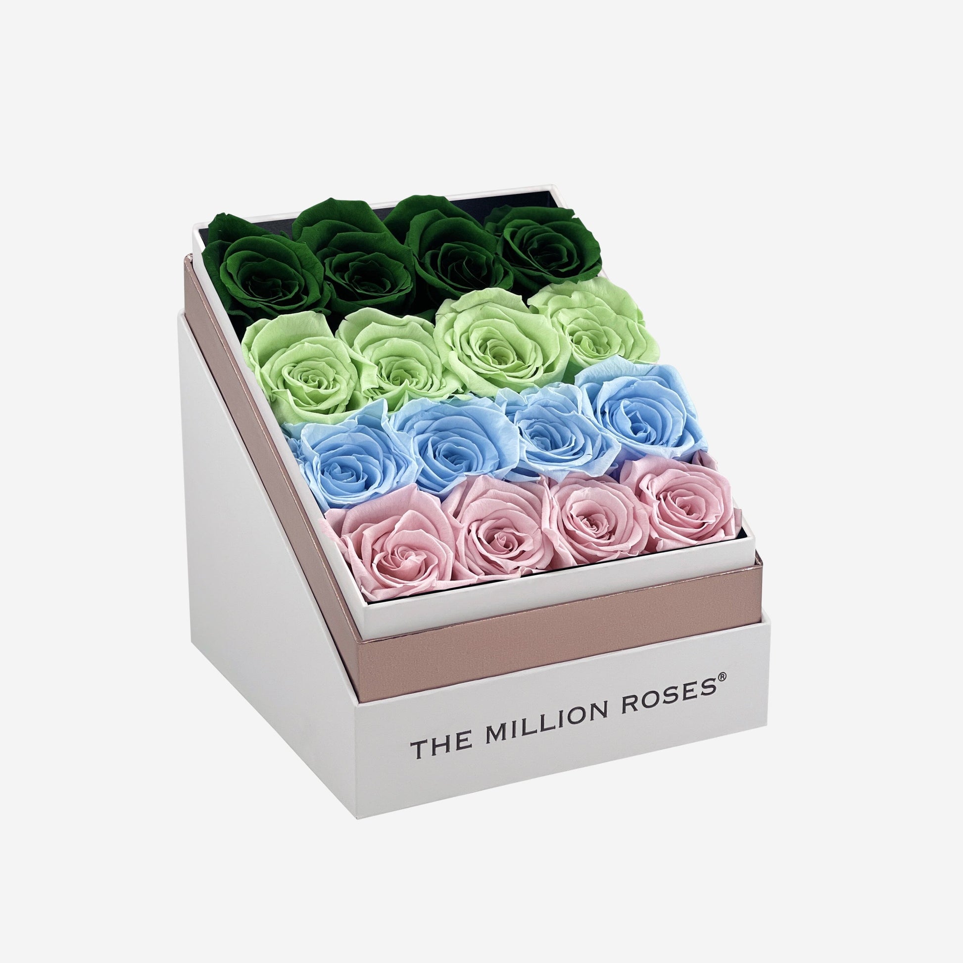 Square White Box | Green & Pastel Multicolor - The Million Roses