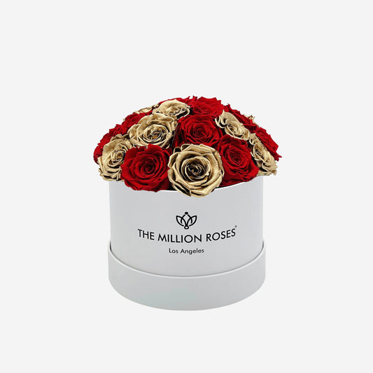 Classic White Dome Box | Red & Gold Roses - The Million Roses