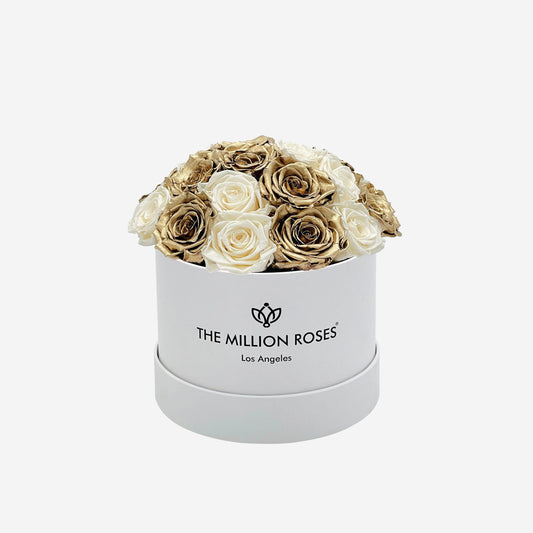 Classic White Dome Box | White & Gold Roses - The Million Roses