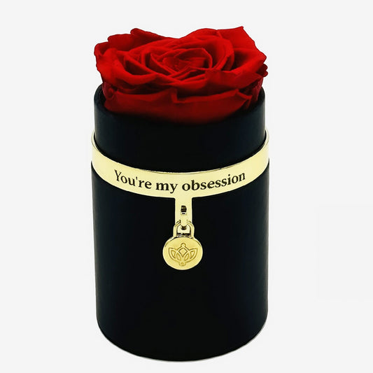 One in a Million™ Round Černý Box | You are my obsession | Červená ruže